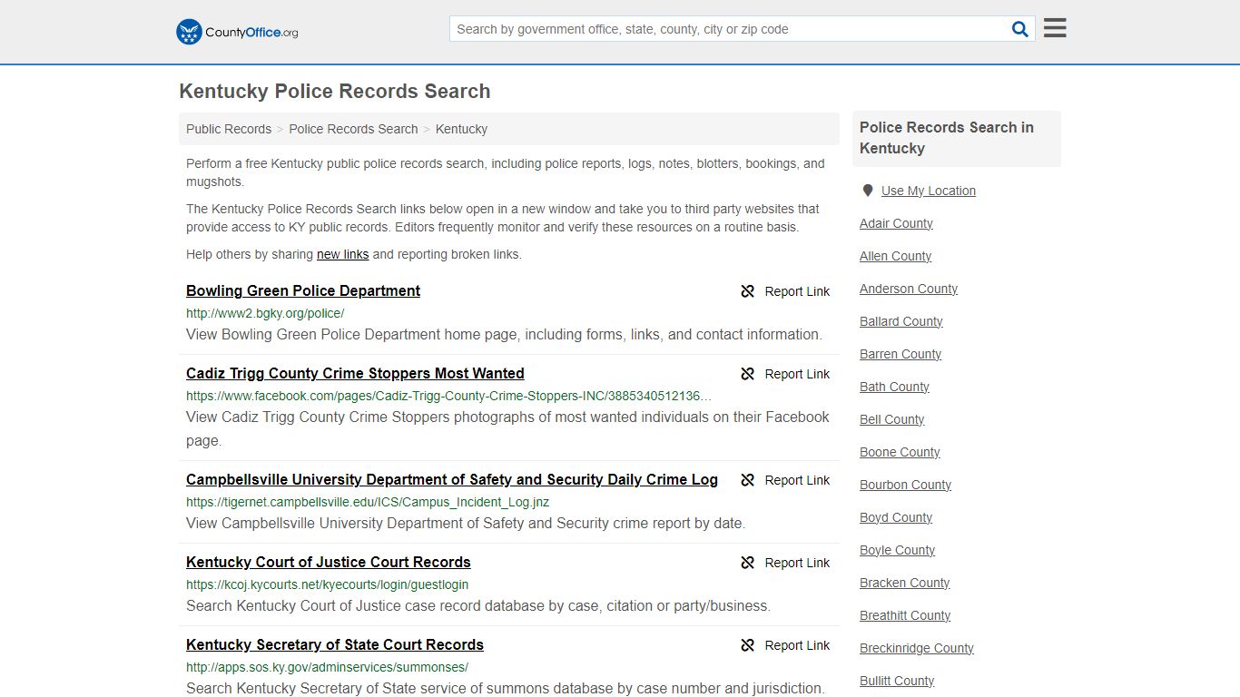 Police Records Search - Kentucky (Accidents & Arrest Records)